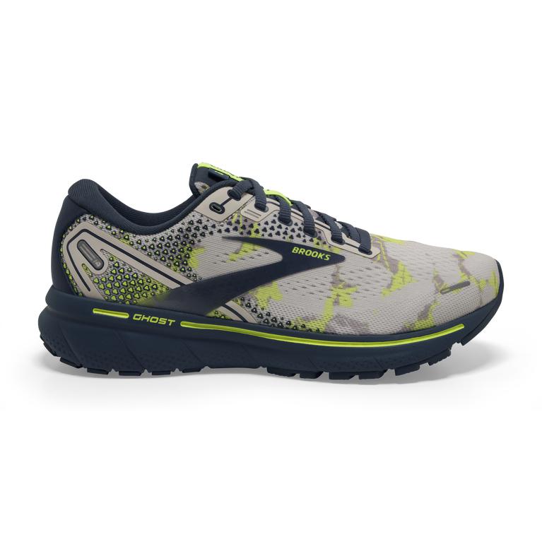 Brooks Ghost 14 Cushioned Road Running Shoes - Women's - Moonbeam/Nightlife/Navy/GreenYellow (78102-